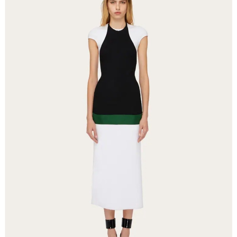 Salvatore Ferragamo Colorblock Layered Cap-Sleeve Midi Dress